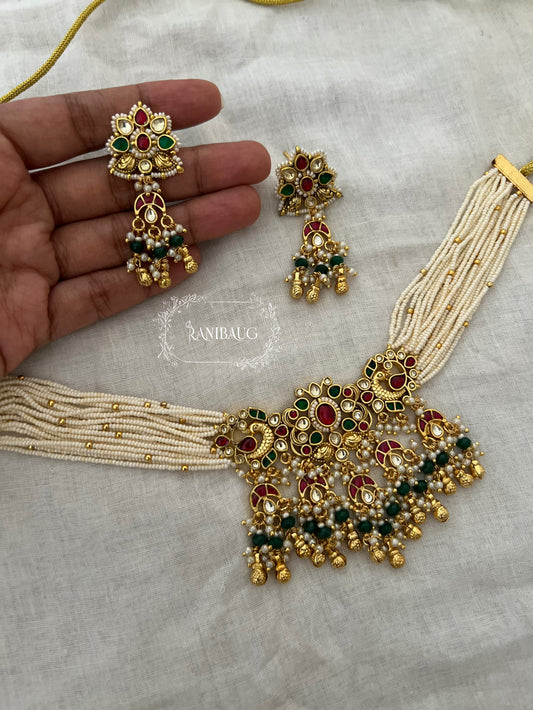 Shobha Pearl Gold Beaded Festive Heritage Choker Set By Ranibaug