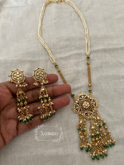 Shobhika Long Gold Finish Beaded Heritage Necklace Set By Ranibaug