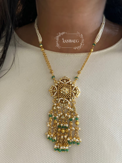 Shobhika Long Gold Finish Beaded Heritage Necklace Set By Ranibaug