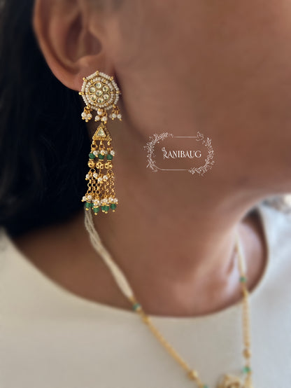 Shobhika Long Gold Finish Beaded Heritage Necklace Set By Ranibaug