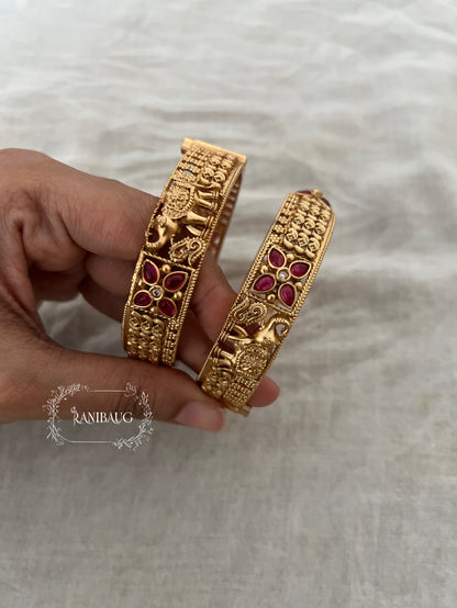 Shree Elephant Design Thin Premium Gold Finish Bangle By Ranibaug