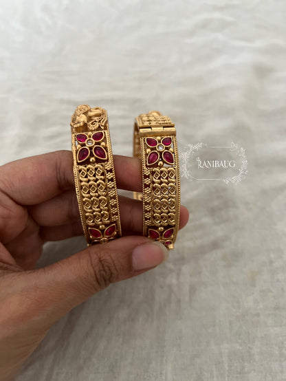 Shree Elephant Design Thin Premium Gold Finish Bangle By Ranibaug