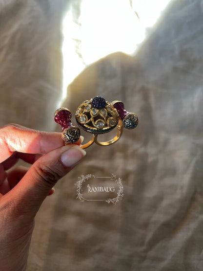 Shreeya Regal Dual-Finger Kundan Statement Ring From The Royal Court By Ranibaug