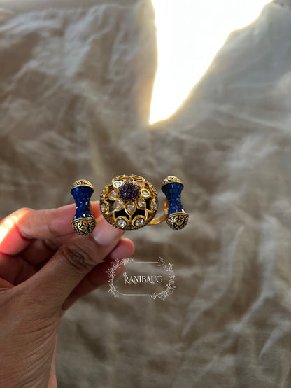 Shreeya Regal Dual-Finger Kundan Statement Ring From The Royal Court By Ranibaug