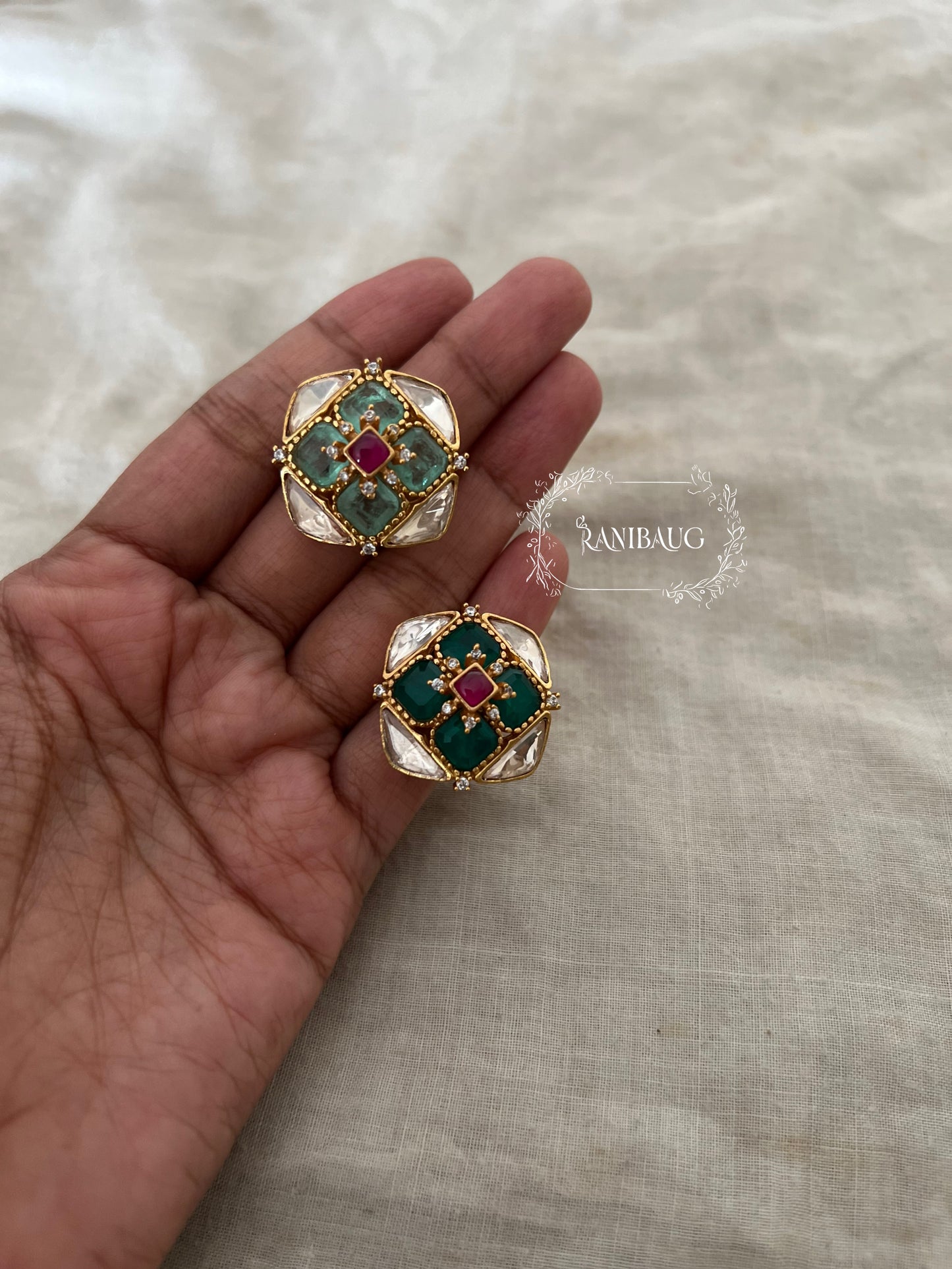 Shrenu Sqaure Geometric Kundan Stone Gold Plated Ring Jewelry By Ranibaug