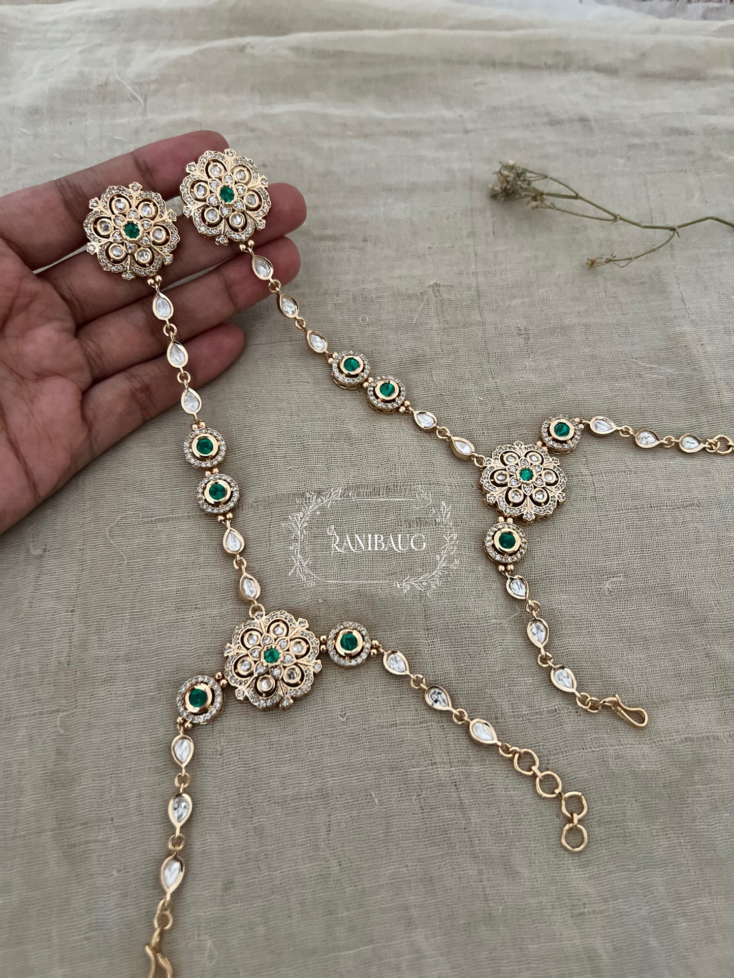 Shreya Mossainite Polki Victorian Haathphool | Ranibaug