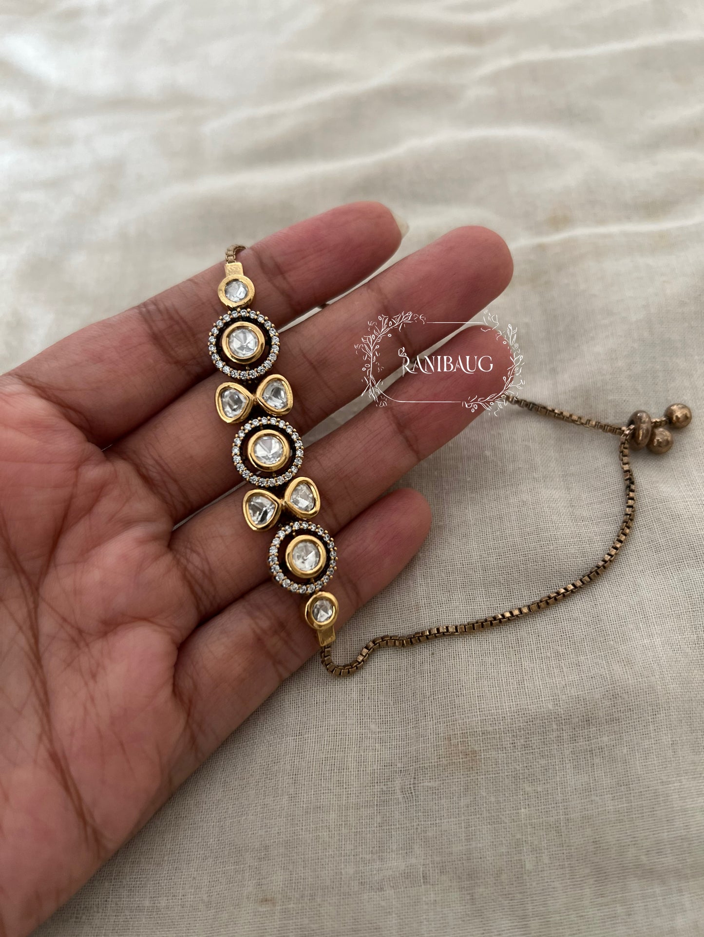 Shreya Polki Kundan Studded Subtle Victorian Finish Bracelet Jewelry By Ranibaug