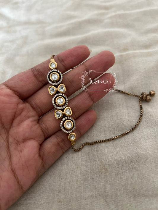Shreya Polki Kundan Studded Subtle Victorian Finish Bracelet Jewelry By Ranibaug