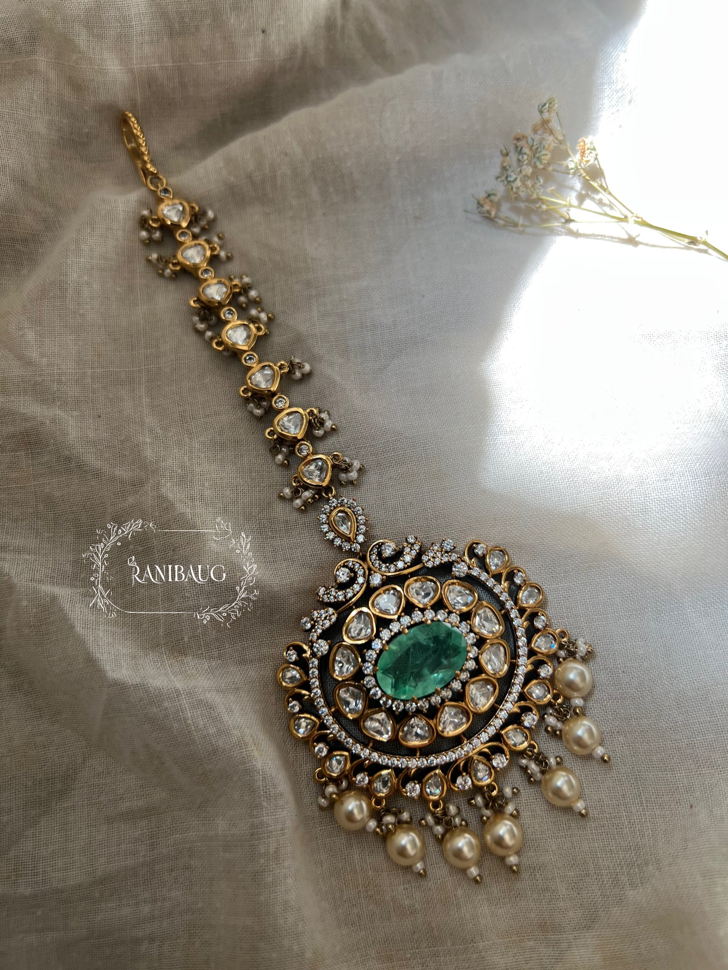 Himakshi Vintage Victorian Finish Mossainite Maang Tikka By Ranibaug