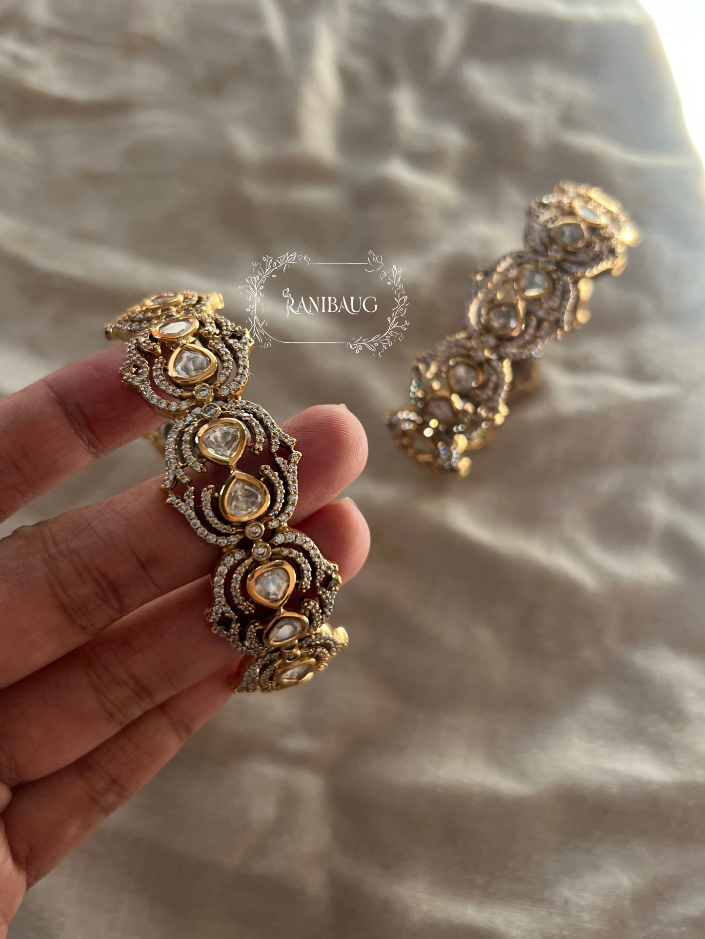 Shreyashree Victorian Finish Polki Studded Designer Bangle By Ranibaug
