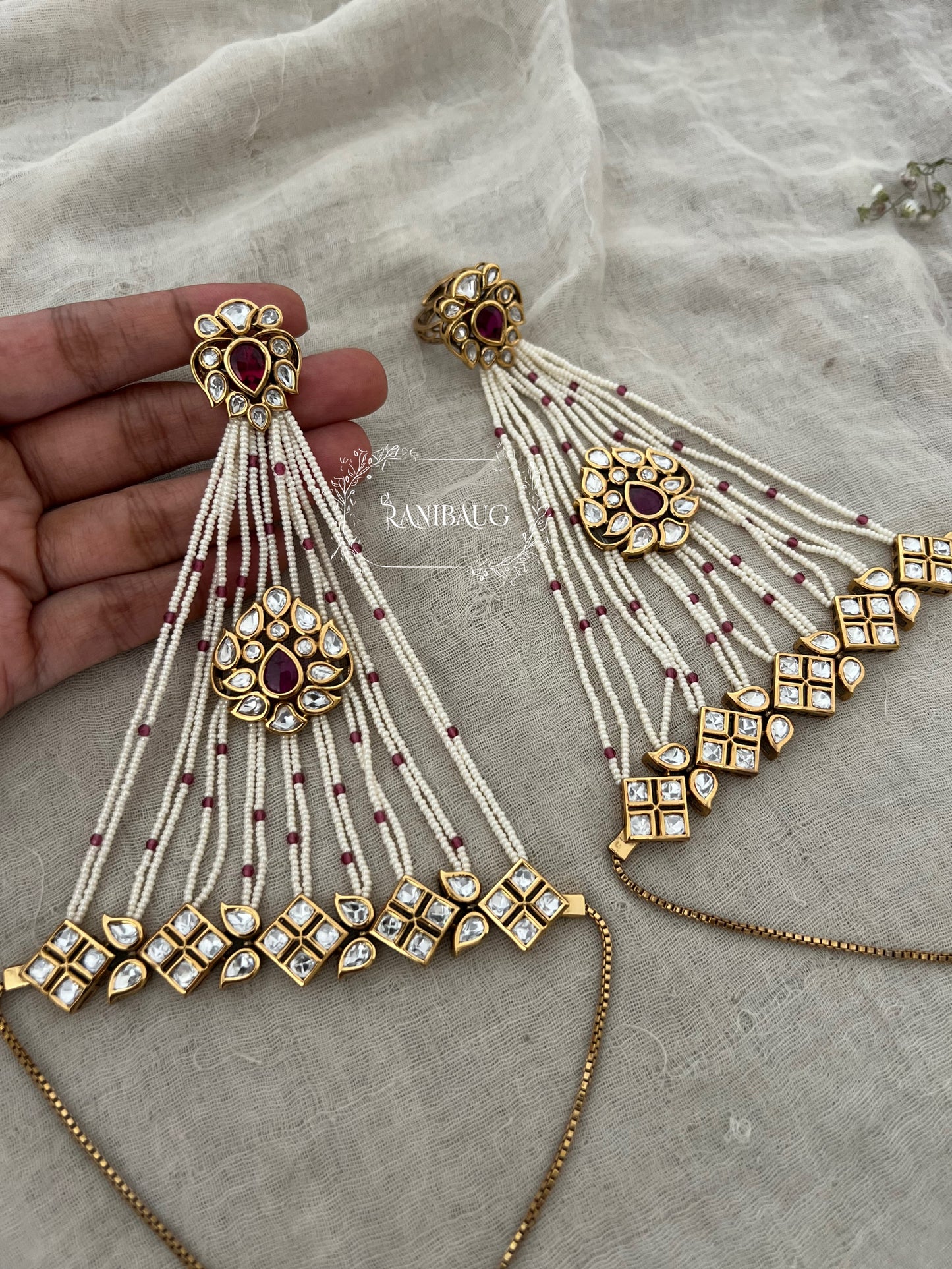 Shreyasi Indian Gold Kundan And Pearl Haathphool Hathpan | Ranibaug