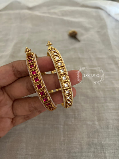 Shriya Kundan Set Bangles In Premium Gold Finish By Ranibaug