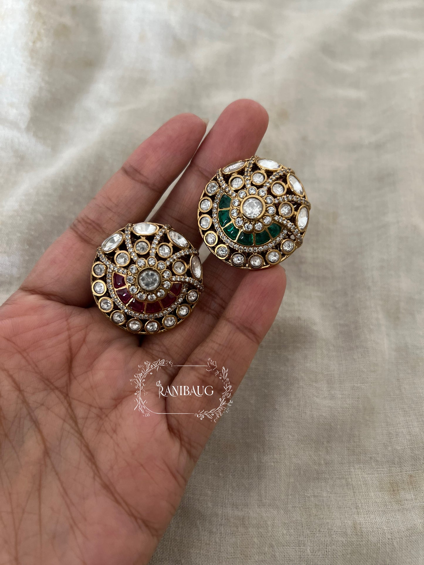 Shriya Polki Round Shape Premium Gold Finish Indian Ring Jewelry By Ranibaug
