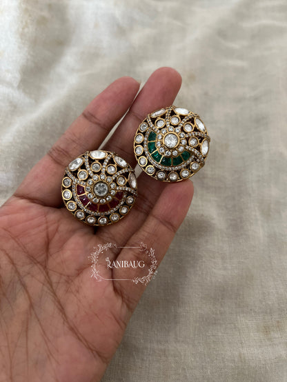 Shriya Polki Round Shape Premium Gold Finish Indian Ring Jewelry By Ranibaug