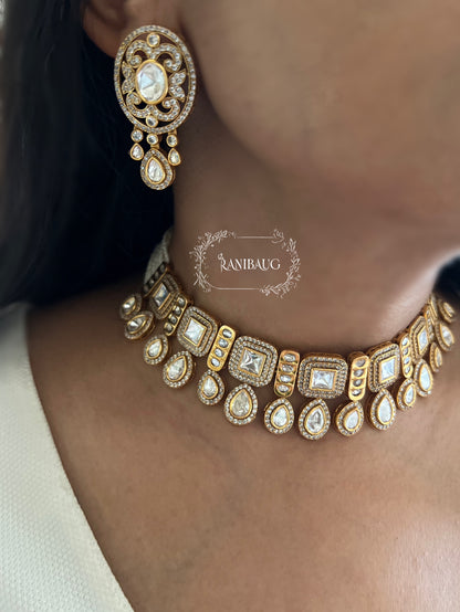 Shruti Gold Plated Polki Two Layered Chocker Jewellery Set By Ranibaug