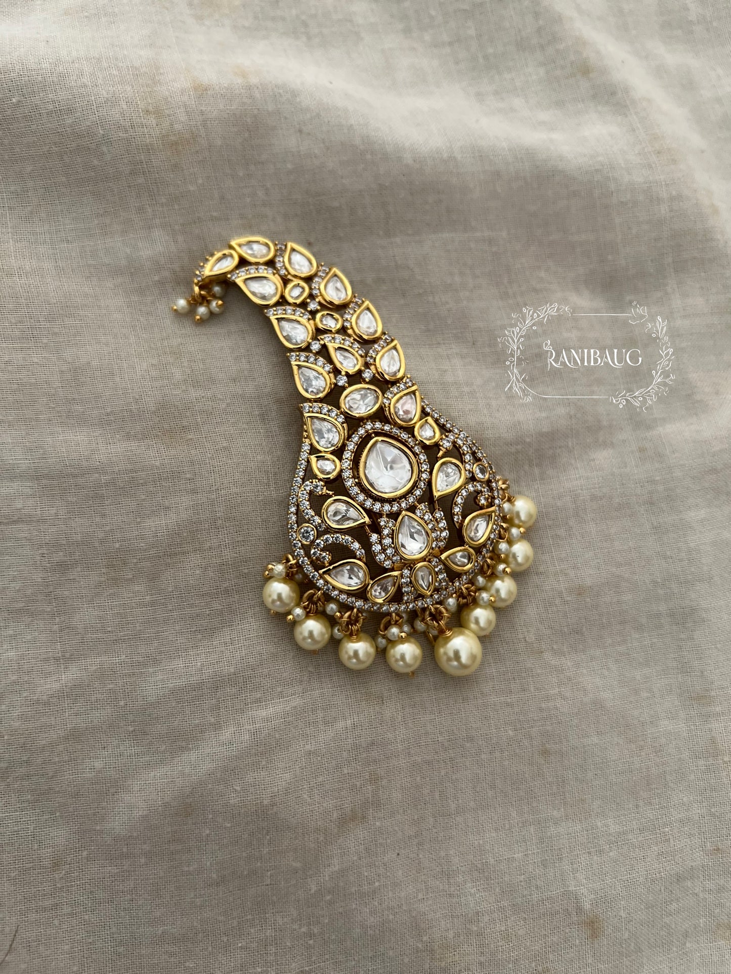 Shubh Polki Studded Gold Finish Tradional Kalgi For Turban By Ranibaug