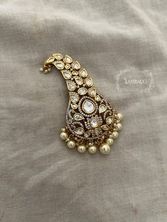 Shubh Polki Studded Gold Finish Tradional Kalgi For Turban By Ranibaug