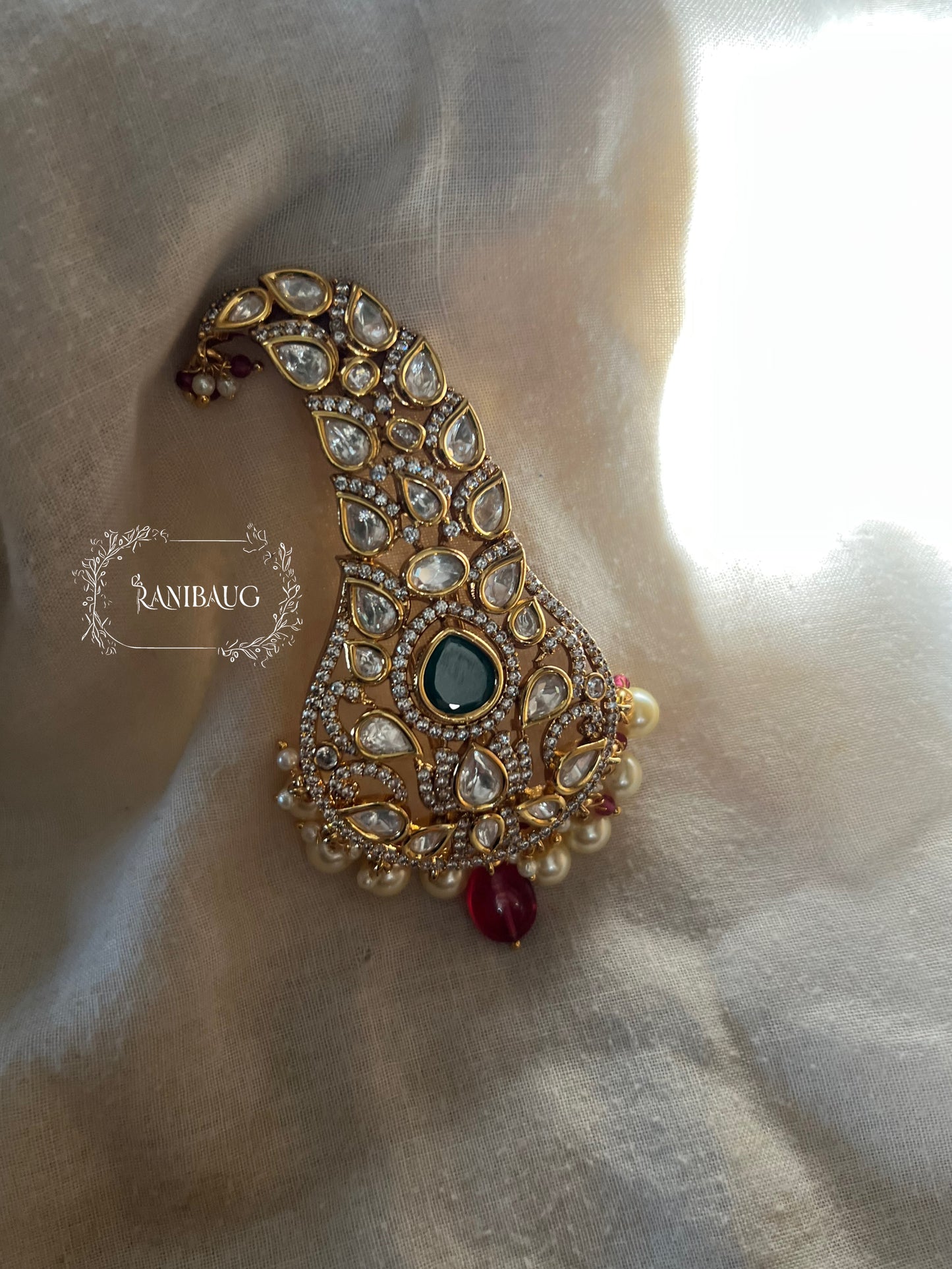 Shubh Polki Studded Gold Finish Tradional Kalgi For Turban By Ranibaug