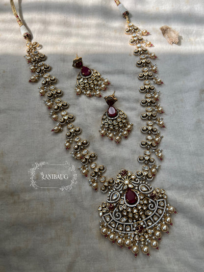 Shubha Traditional Indian Polki Kundan Pearl Beaded Heavy Long Necklace Set For Wedding By Ranibaug