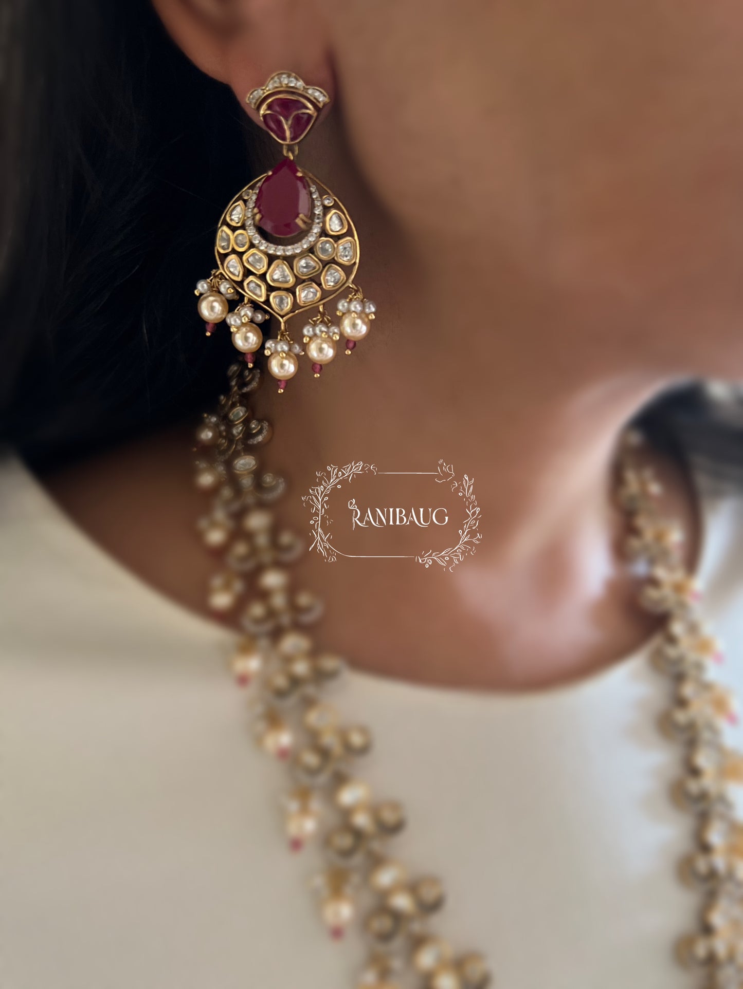 Shubha Traditional Indian Polki Kundan Pearl Beaded Heavy Long Necklace Set For Wedding By Ranibaug