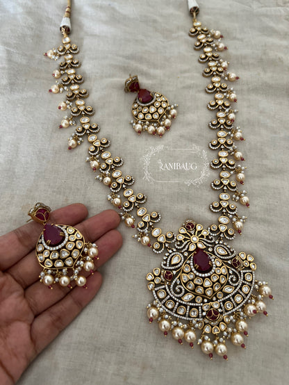 Shubha Traditional Indian Polki Kundan Pearl Beaded Heavy Long Necklace Set For Wedding By Ranibaug