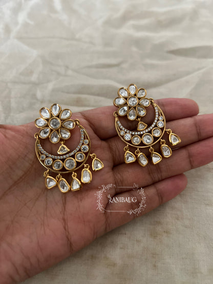 Shubhi Polki Floral Kundan Drops Small Minimal Chandbali Earrings By Ranibaug