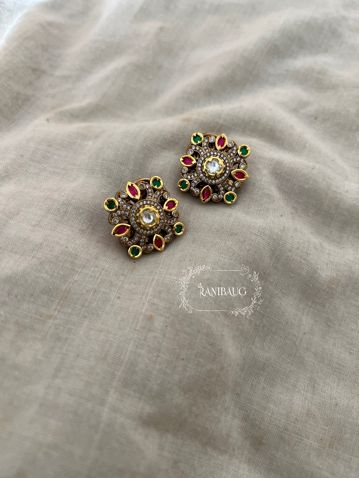 Shubhi Royal Blossom Kundan Ear Studs Festive Jewelry By Ranibaug