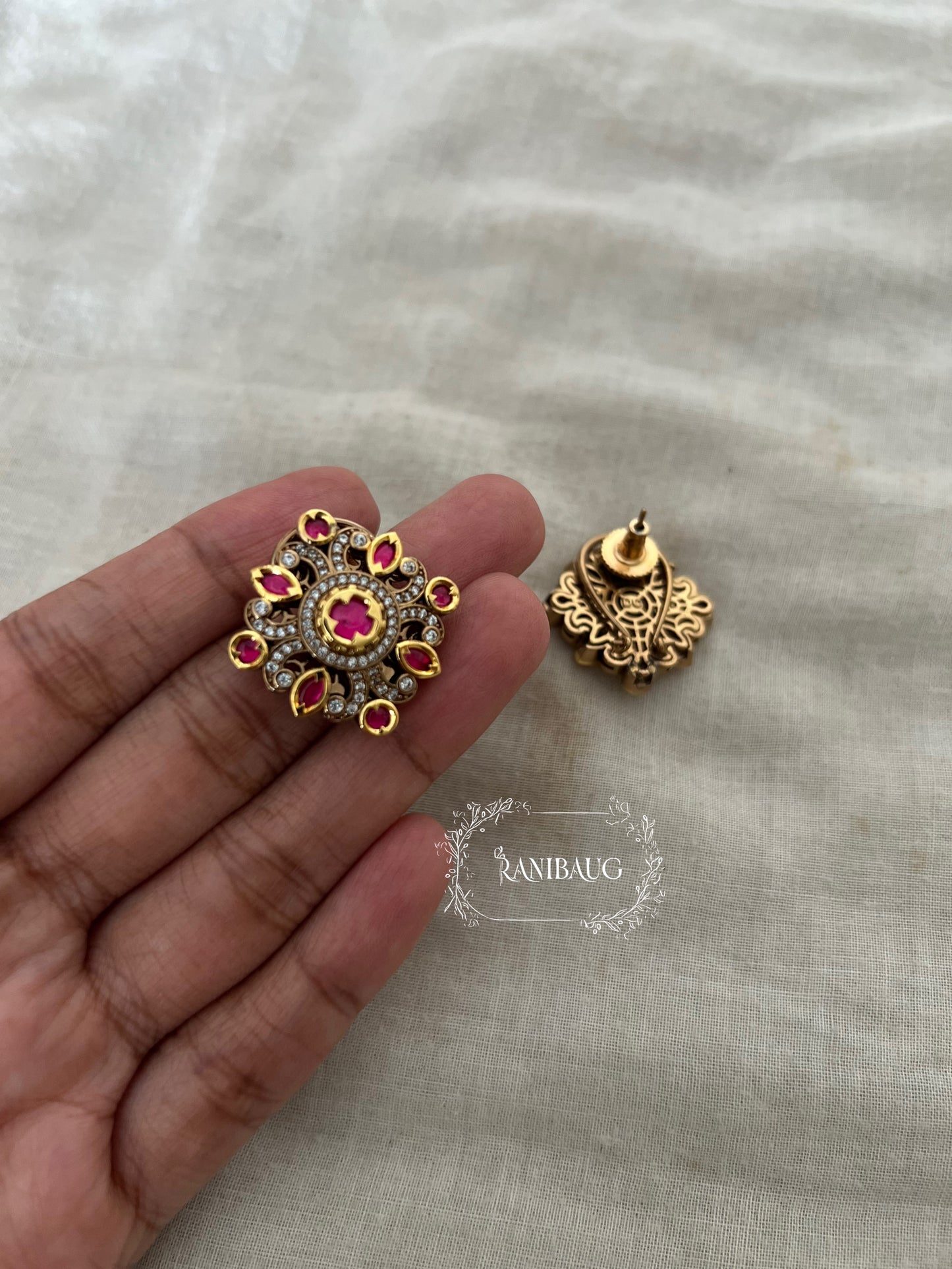 Shubhi Royal Blossom Kundan Ear Studs Festive Jewelry By Ranibaug