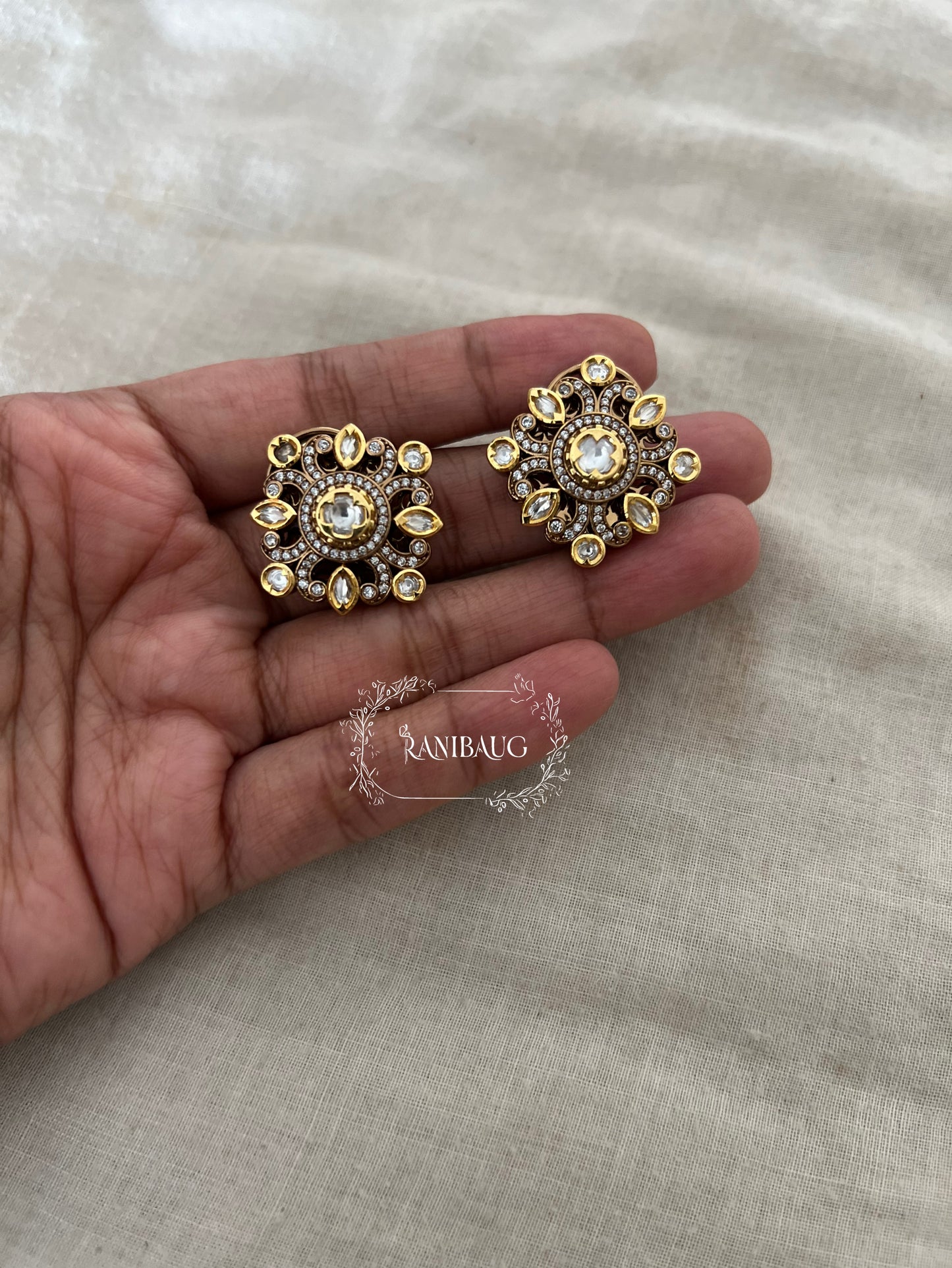 Shubhi Royal Blossom Kundan Ear Studs Festive Jewelry By Ranibaug