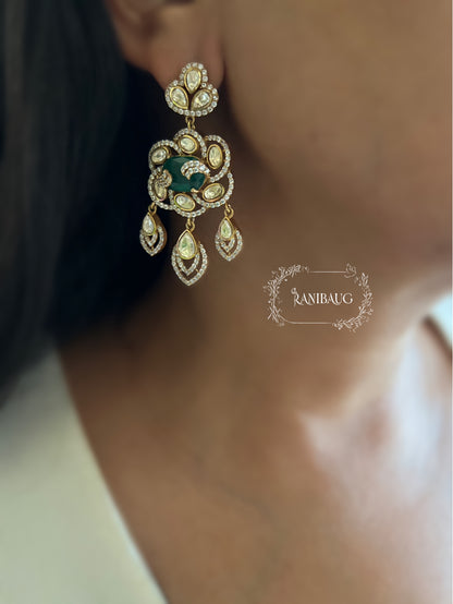 Siddhi Emerald Stone Royal Mossainite Polki Seed Pearl Strand Choker Jewellery Set By Ranibaug
