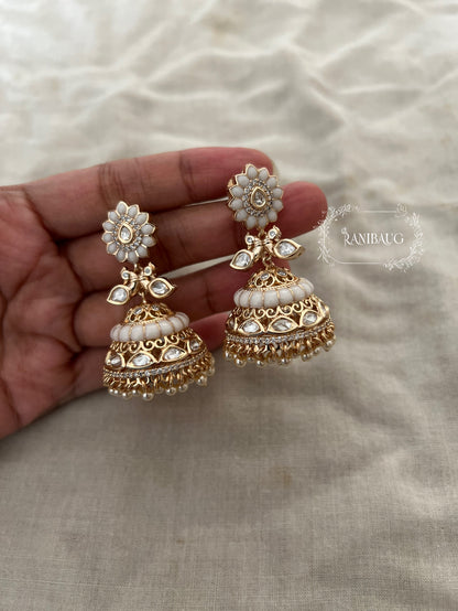 Simar Bird Motif Polki And Enamel Dangling Jhumkas In Rich Gold Finish By Ranibaug