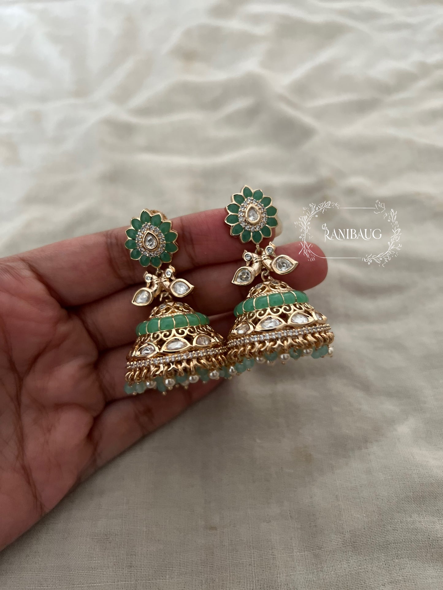 Simar Bird Motif Polki And Enamel Dangling Jhumkas In Rich Gold Finish By Ranibaug