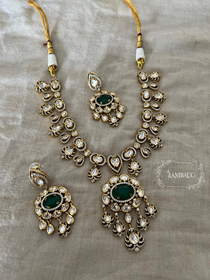 Sita Gold Finish Polki Kundan Studded With Polki Danglers Designer Necklace Set By Ranibaug