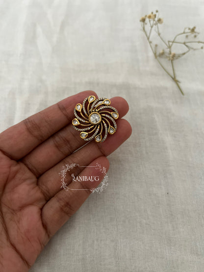 Sitara Star Motif Polki Gold Finish Classic Ring By Ranibaug