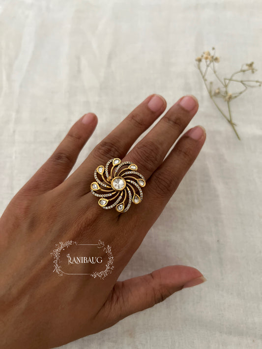 Sitara Star Motif Polki Gold Finish Classic Ring By Ranibaug