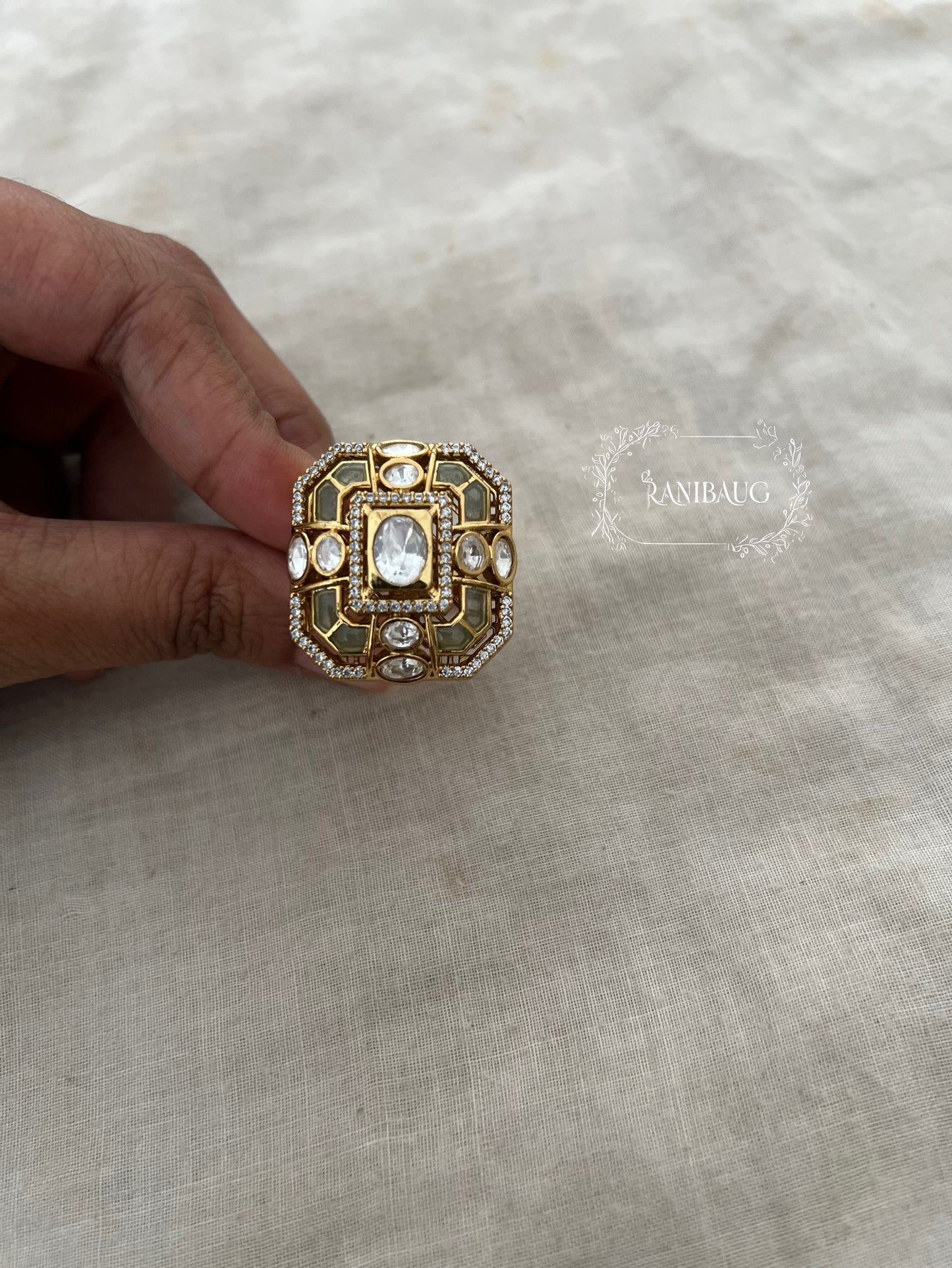Siya Square Traditional Polki Enamel Gold Plated Festive Ring By Ranibaug