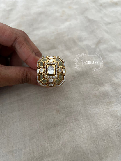 Siya Square Traditional Polki Enamel Gold Plated Festive Ring By Ranibaug