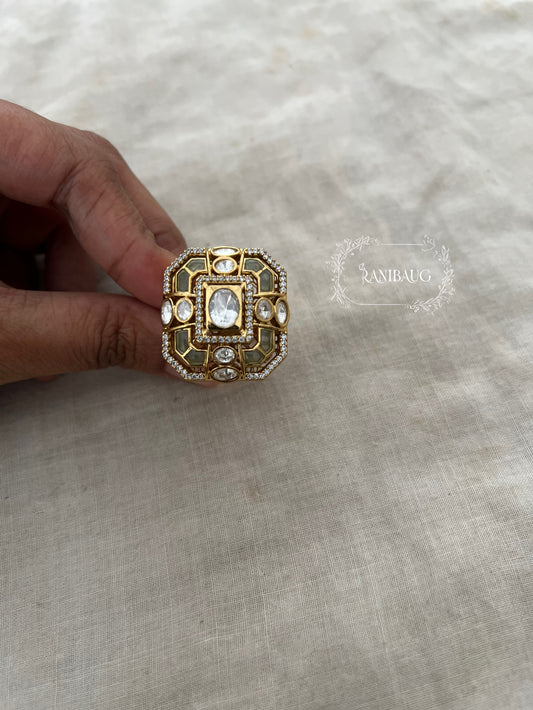 Siya Square Traditional Polki Enamel Gold Plated Festive Ring By Ranibaug