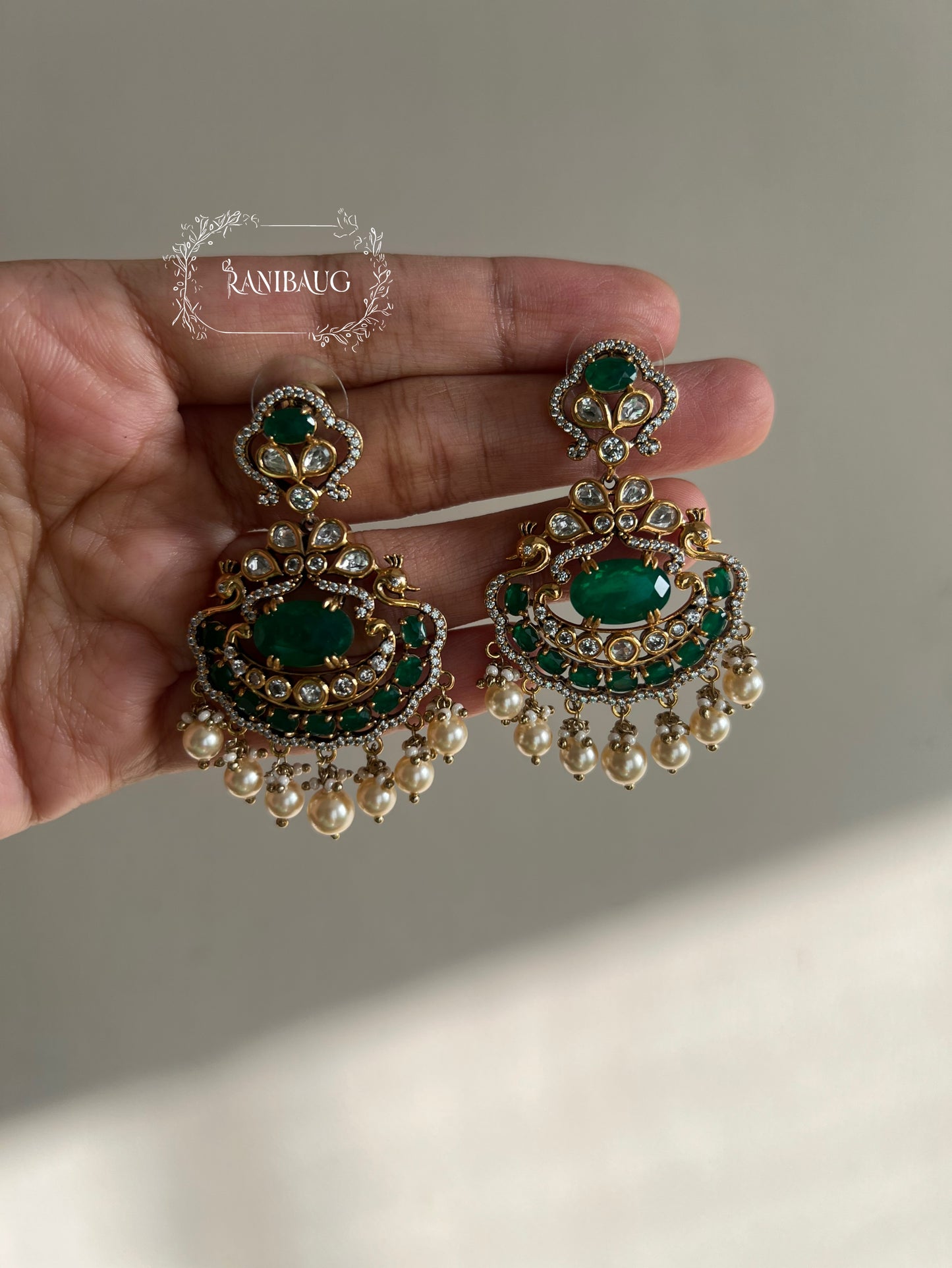 Slesha Pearl And Polki Long Indian Necklace Set Featuring Emerald Stone In Rich Gold Finish By Ranibaug | Usa Canada Uae Uk Wedding Collection 2025 2026