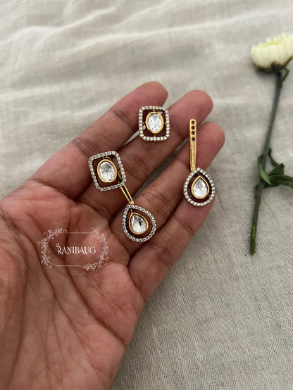 Smiti Polki Kundan Rectangular And Teardrop Gold Stud Earrings By Ranibaug