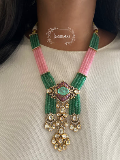 Smriti Beadwork Teardrop Polki Adorned Gold Finish Necklace Jewellery Set By Ranibaug