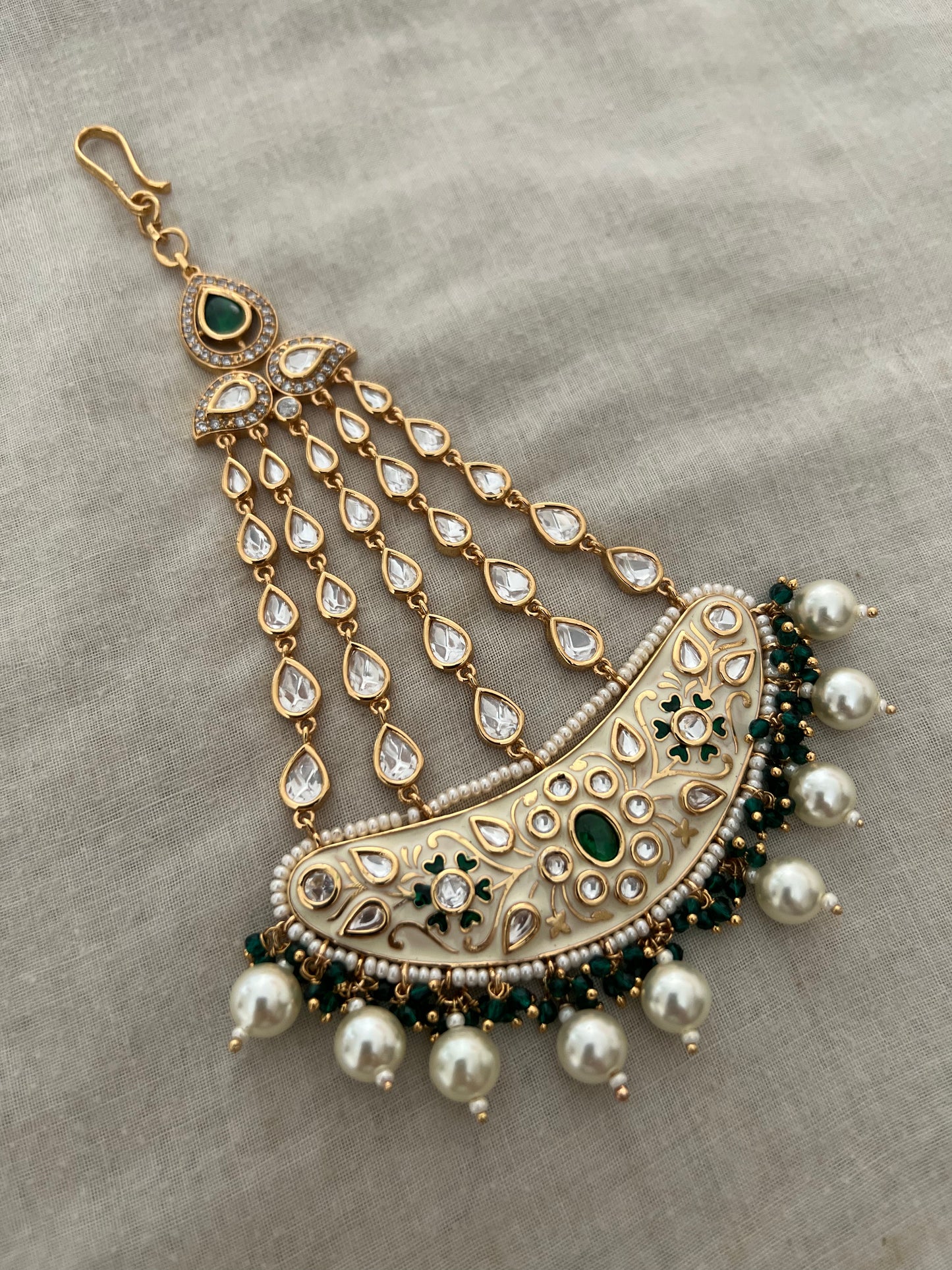 Soha Gold Finish Polki And Pearl Studded Side Tika Wedding Jewelry | Head Jewellery Trends 2026