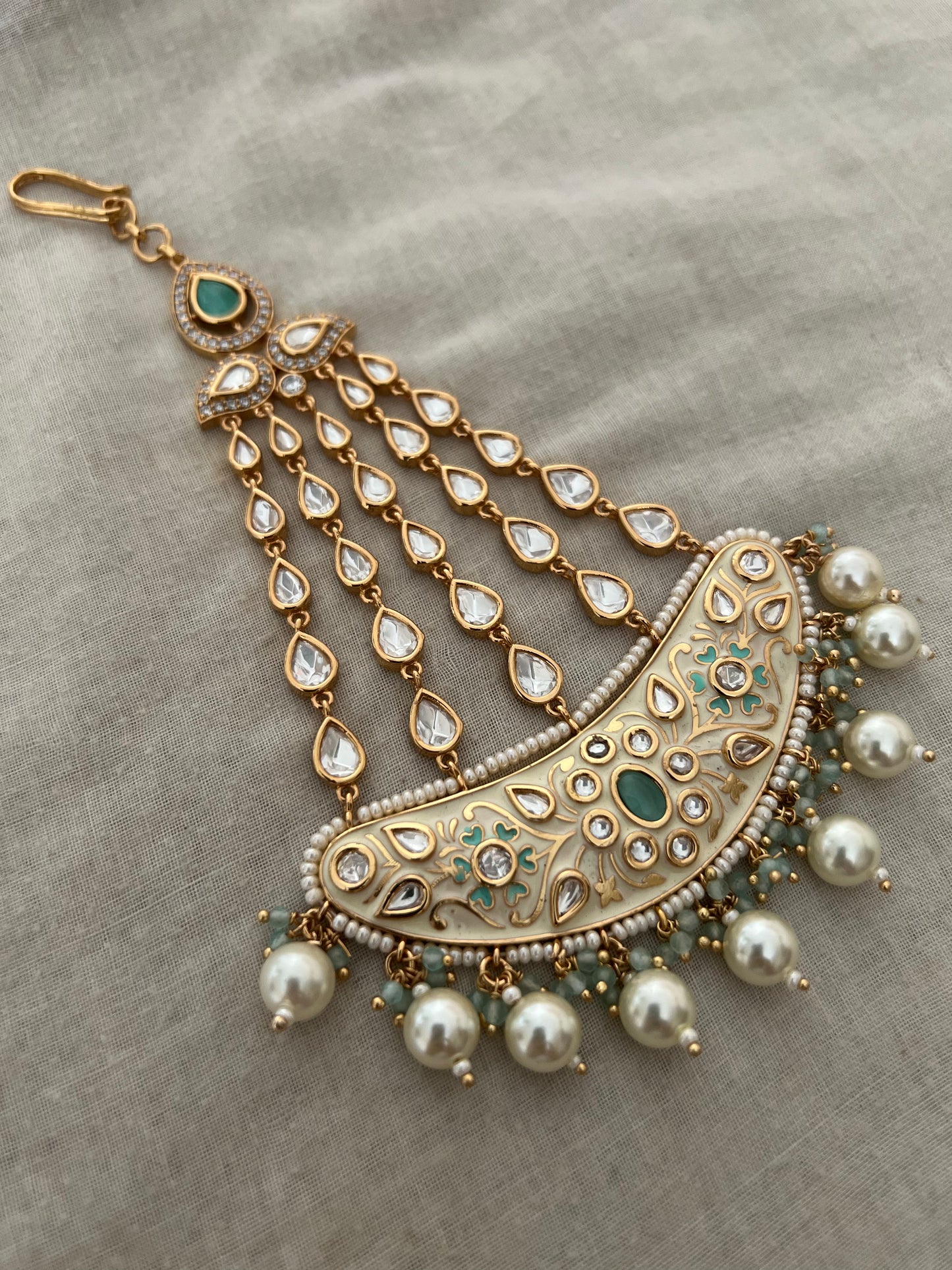 Soha Gold Finish Polki And Pearl Studded Side Tika Wedding Jewelry | Head Jewellery Trends 2026