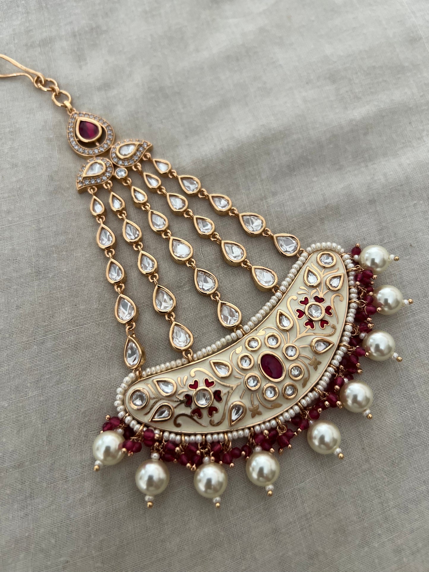 Soha Gold Finish Polki And Pearl Studded Side Tika Wedding Jewelry | Head Jewellery Trends 2026