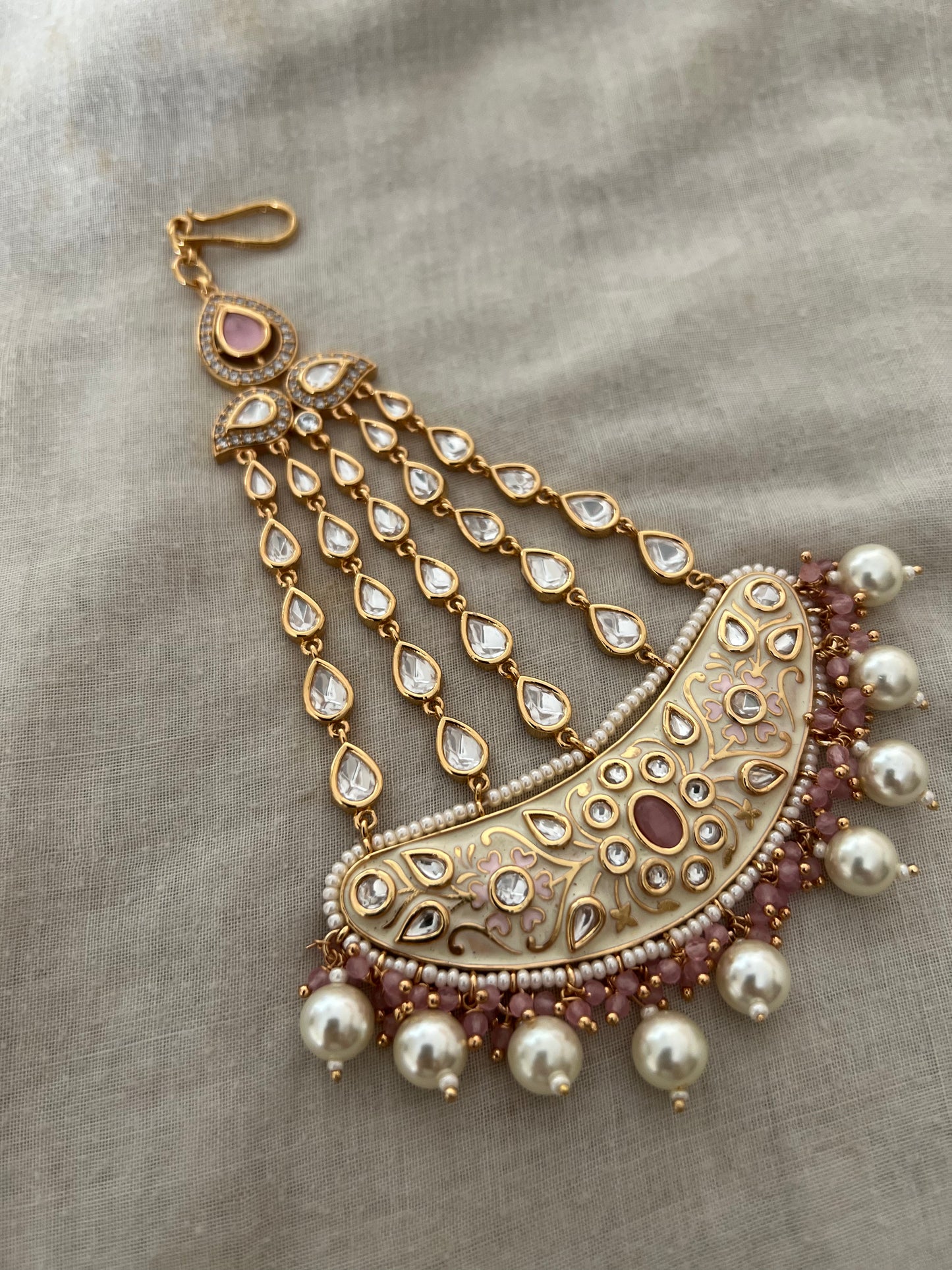 Soha Gold Finish Polki And Pearl Studded Side Tika Wedding Jewelry | Head Jewellery Trends 2026