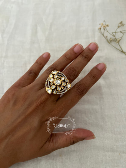 Somya Polki Gold Finish Designer Festive Ring Jewelry By Ranibaug