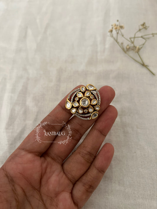 Somya Polki Gold Finish Designer Festive Ring Jewelry By Ranibaug