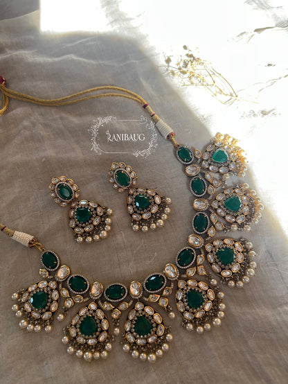 Sonakshi Bridal Royal Polki And Gemstone Jewelry Set With Pearl Fringes By Ranibaug