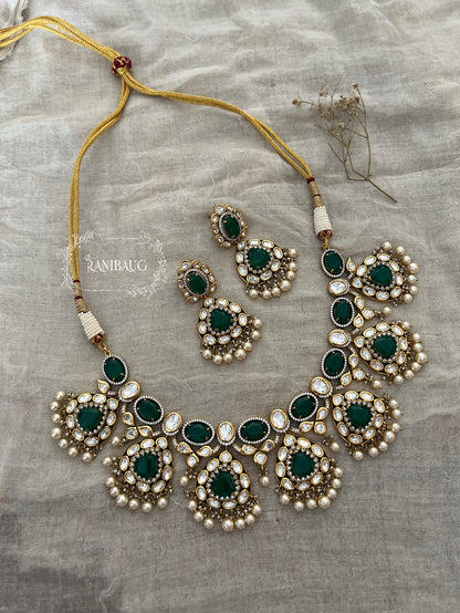 Sonakshi Bridal Royal Polki And Gemstone Jewelry Set With Pearl Fringes By Ranibaug