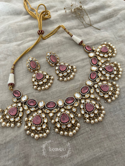 Sonakshi Bridal Royal Polki And Gemstone Jewelry Set With Pearl Fringes By Ranibaug